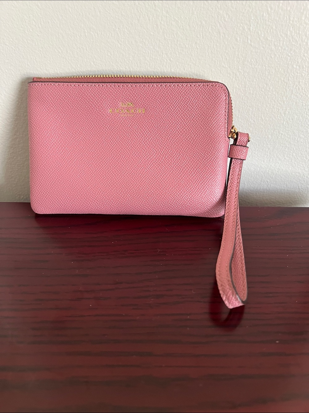 Coach Pink Leather Wristlet Clutch with Strap